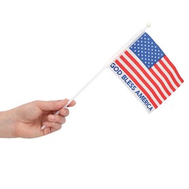 6" x 4" God Bless America USA Flags on Plastic Sticks - 12 Pc.