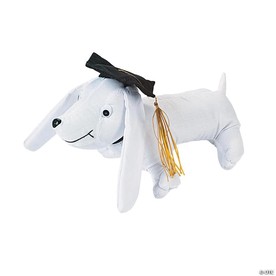 11" Graduation Autograph White Stuffed Dog with Cap