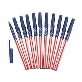 5 3/4" Patriotic USA Flag Stars & Stripes Stick Pens - 12 Pc.