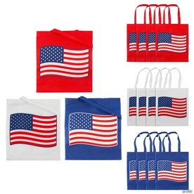 14 1/2" x 16 3/4" Large Patriotic Flag Nonwoven Tote Bags - 12 Pc.