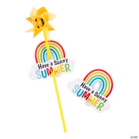 14" End of Year Sun Plastic Pinwheels with Handout Card for 36