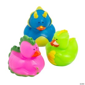 2" Prehistoric Dinosaur Pink, Blue & Green Rubber Ducks - 12 Pc.