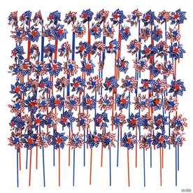 5" Bulk 144 Pc. Patriotic Red, White & Blue Plastic Pinwheels