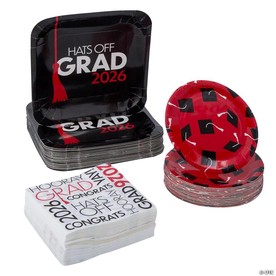 200 Pc. Hats Off Grad 2026 Party Disposable Tableware Set for 50 Guests