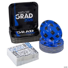 200 Pc. Hats Off Grad 2026 Party Disposable Tableware Set for 50 Guests