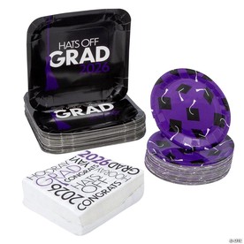 200 Pc. Hats Off Grad 2026 Party Disposable Tableware Set for 50 Guests