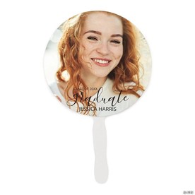 7 1/2" Custom Photo Face Graduate Cardstock Hand Fans - 12 Pc.