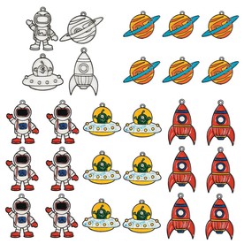 3" - 5" Outer Space Astronauts, Rockets & Planets Plastic Suncatchers - 24 Pc.