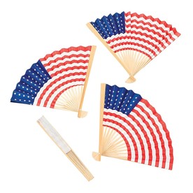 10" Classic American Flag Folding Paper Hand Fans with Wood Handles - 12 Pc.