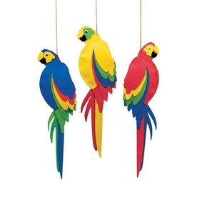 21" Hanging Jumbo Multicolored Foam Parrots - 12 Pc.