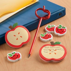 8" Red Apple-Shaped Black Ink Plastic Stick Pens - 12 Pc.