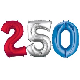 34" Patriotic 250 Number Metallic Mylar Balloons Set - 3 Pc.