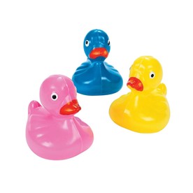 2 3/4" Bright Pink, Blue & Yellow Weighted Floating Plastic Ducks - 12 Pc.