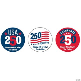 2" Bulk 144 Pc. Personalized Patriotic America 250th Anniversary Stickers