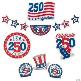 Patriotic America's 250th Anniversary Cardstock Garland & Cutouts Decor Set