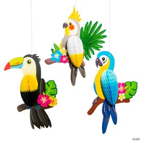 12" Honeycomb Tropical Birds Ceiling Decorations - 3 Pc.