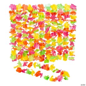 36" Bright Color Neon Luau Party Flower Plastic Leis – 12 Pc.