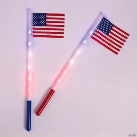 20" Patriotic Battery-Powered Light-Up Plastic USA Flags - 12 Pc.