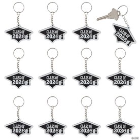 2 1/2" Class of 2026 Graduation Cap Rubber Keychains – 12 Pc.