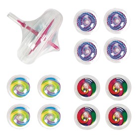 2" Glow-in-the-Dark Tie-Dyed Plastic Spin Top Toys - 12 Pcs.