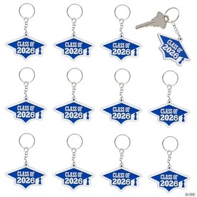 2 1/2" Class of 2026 Blue Graduation Cap Rubber Keychains - 12 Pc.