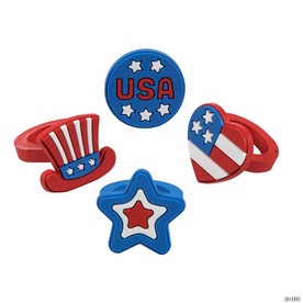 1" Patriotic Red, White & Blue Rubber Rings Assortment - 24 Pc.