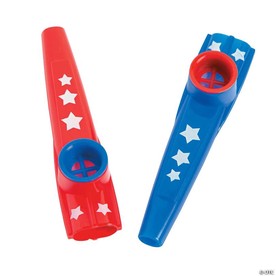 4 1/2" Patriotic Red & Blue Stars Plastic Kazoos – 12 Pc.
