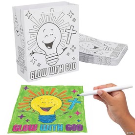 7 1/4" x 9" Color Your Own Jesus is the Light VBS Cardstock Take Home Bags – 12 Pc.