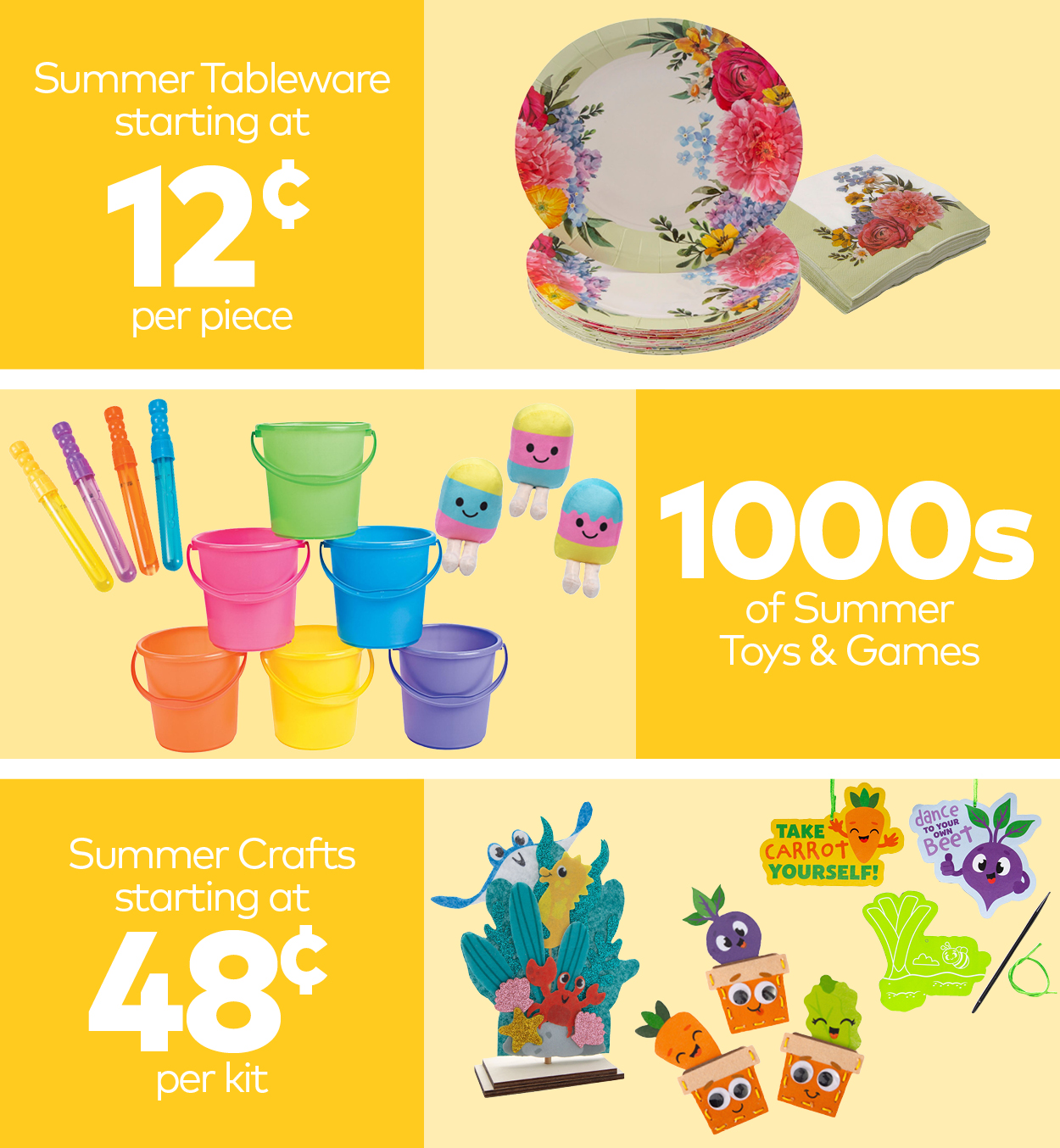 Summer Tableware starting at 12¢ per piece