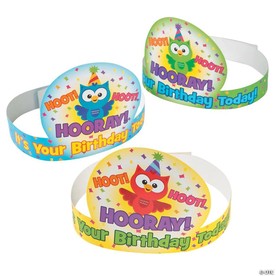 Owl Birthday Crowns - 12 Pc.