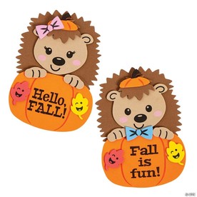 3 1/2" x 5" Hedgehog & Pumpkin Fall Magnet Craft Kit - Makes 12