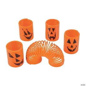 1 1/2" Mini Jack-O’-Lantern Orange Plastic Magic Springs - 12 Pc.