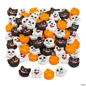 3/4" Bulk 144 Pc. Mini Halloween Face Emoji Eraser Assortment