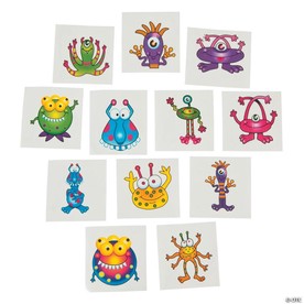 1/2" Bulk 72 Pc. Bright Colors Smiling Monster Temporary Tattoos