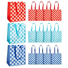 12" x 14" Large Laminated Nonwoven Gingham Shopper Tote Bags - 12 Pc.