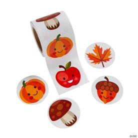 1 1/2" Fall Acorn, Mushroom, Pumpkin, Apple & Leaf Sticker Roll – 100 Pc.
