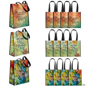 Medium Religious Thanksgiving Laminated Shopper Tote Bags - 9" x 11", 12 pc