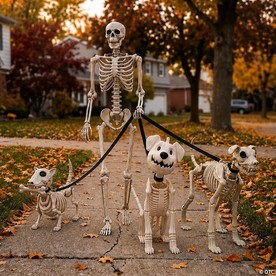 Skeleton Dog Walker Halloween Decorating Kit - 4 pc