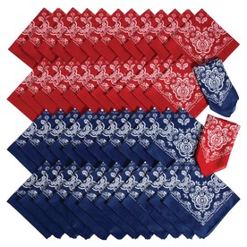 20" Bulk 48 Pc. Red & Blue Polyester Bandana Assortment