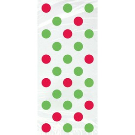 5" x 11" Red & Green Dots Cellophane Bags - 20 Pc.