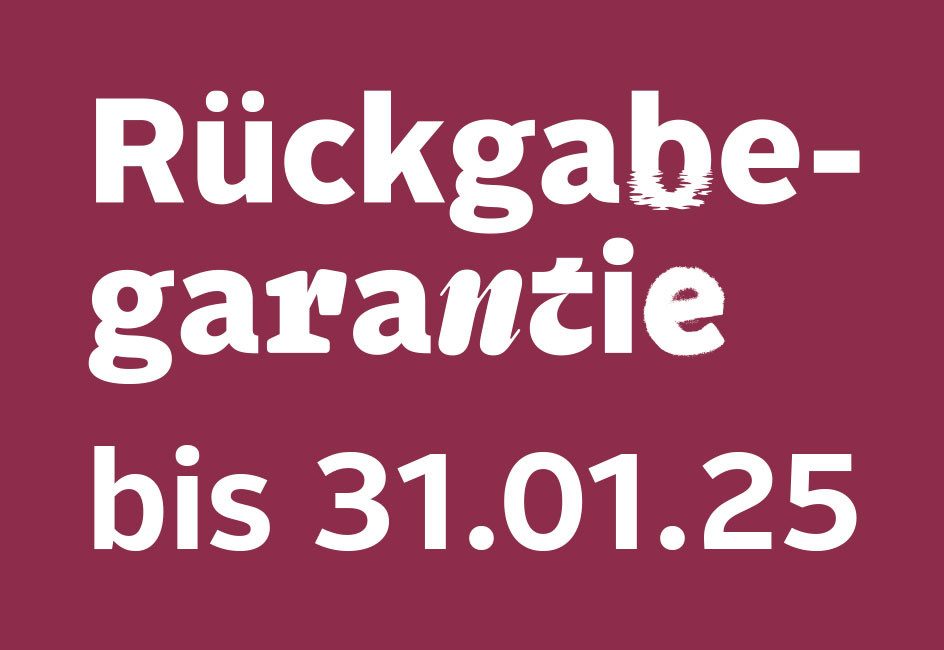 Text "Rückgabegarantie bis 31.01.25" auf rotem Hintergrund.