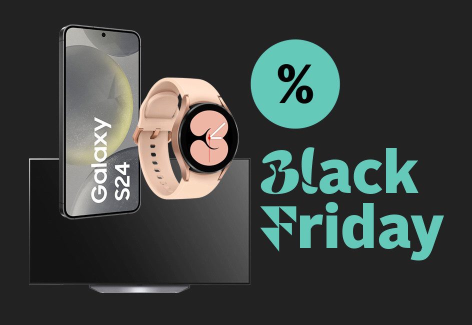 Handy, Bildschirm und Uhr mit Black Friday Schriftzug