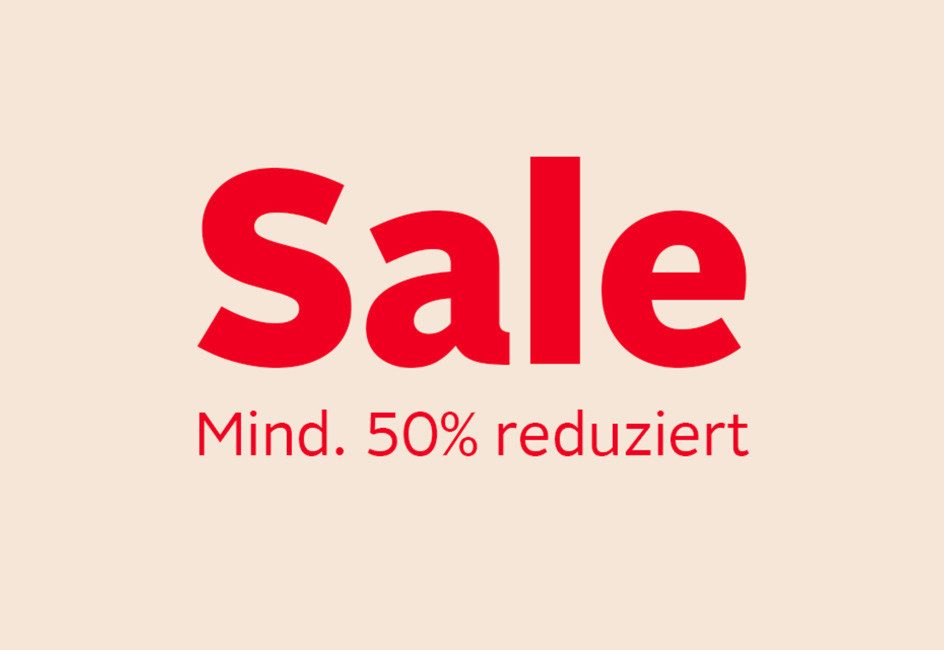 Sale mind. 50% reduziert Schriftzug auf hellem Hintergrund