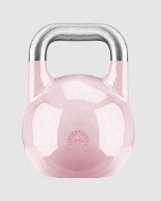 Rosa Kettlebell mit einem silbernen Griff.