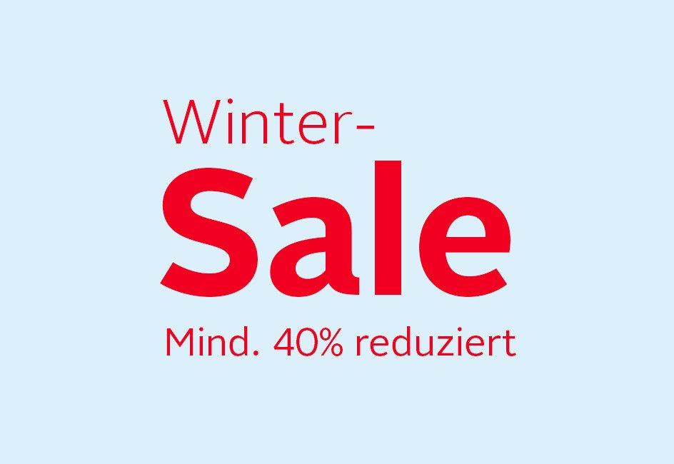 roter Schriftzug Winter-Sale mind. 40% reduziert auf blauem Hintergrund