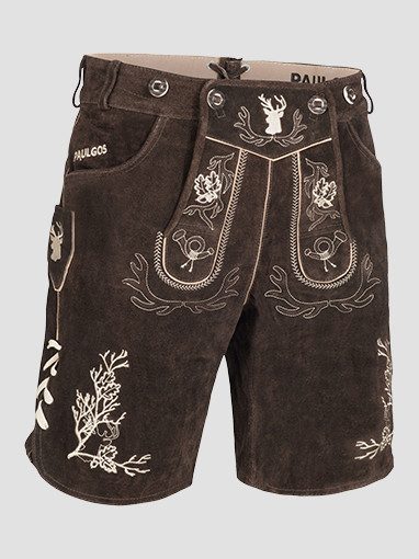 Braune Lederhose mit Stickereien.