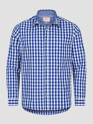 Blau-weiß kariertes Trachtenhemd mit langen Ärmeln.