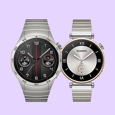 Zwei silberne Huawei Smartwatches mit Metallarmband.