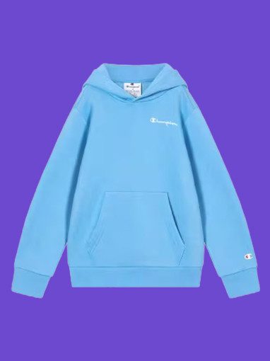 Hellblauer Champion Hoodie.