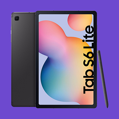 Schwarzes Samsung Tab S6 Lite Tablet mit Stift.